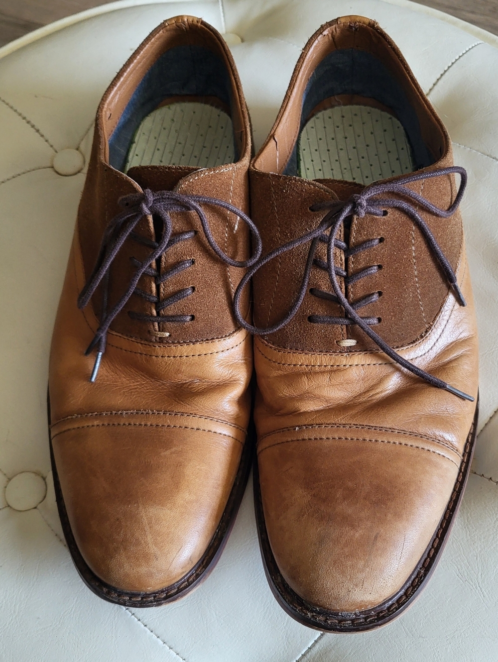 Aldo Men’s Tan Leather & Suede Cap Toe Oxfords – Size 9.5